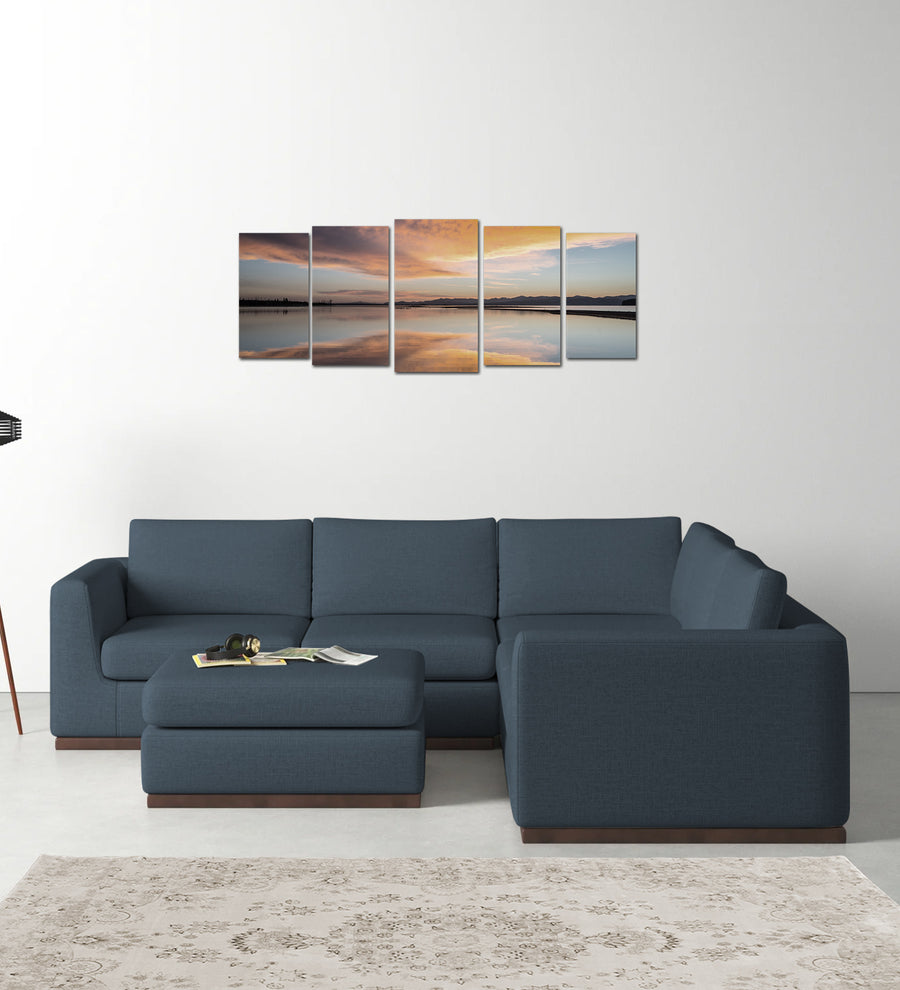 Freedom  6 Seater RHS Corner Sofa Velvet Ottoman - Oxford Blue by Febonic Living