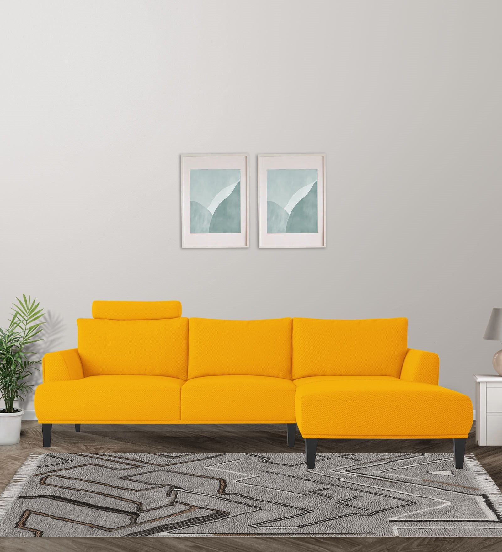 Como Fabric LHS Sectional Sofa (3+Lounger) in Bold Yellow Colour