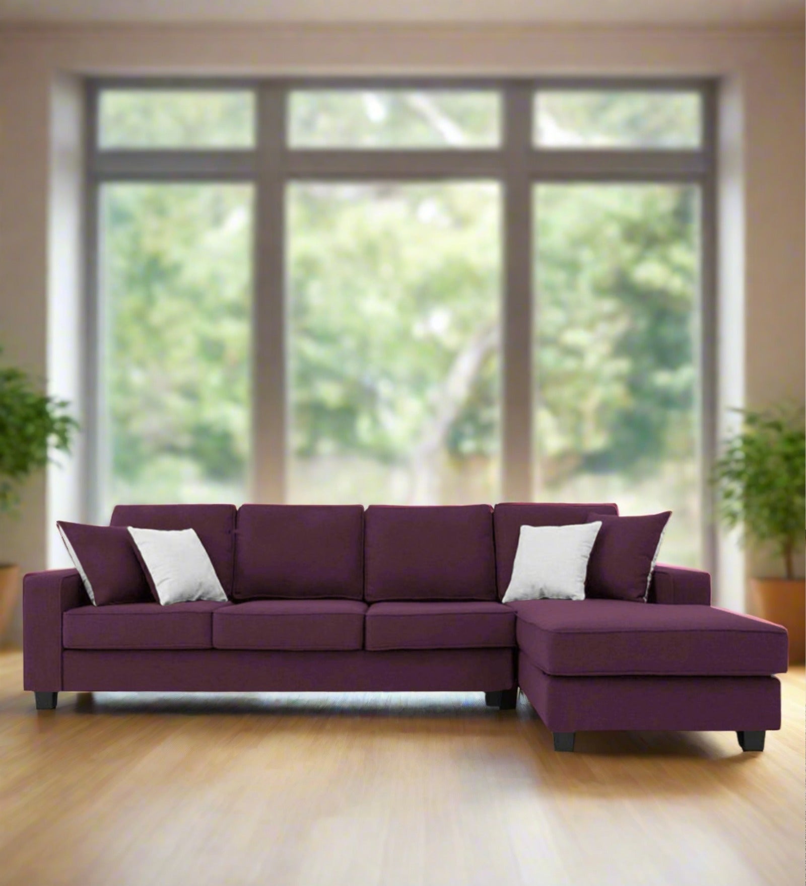 Ladybug Fabric LHS Sectional Sofa (3+Lounger) In Greek Purple Colour