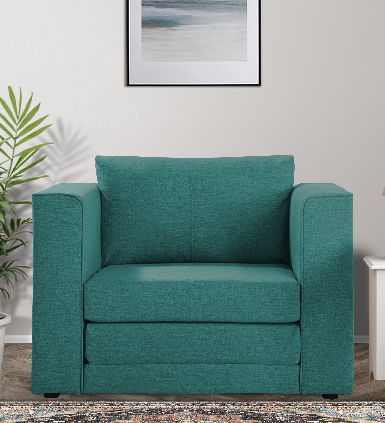 Kenia Fabric 1 Seater Convertible Sofa Cum Bed in Sea Green Colour