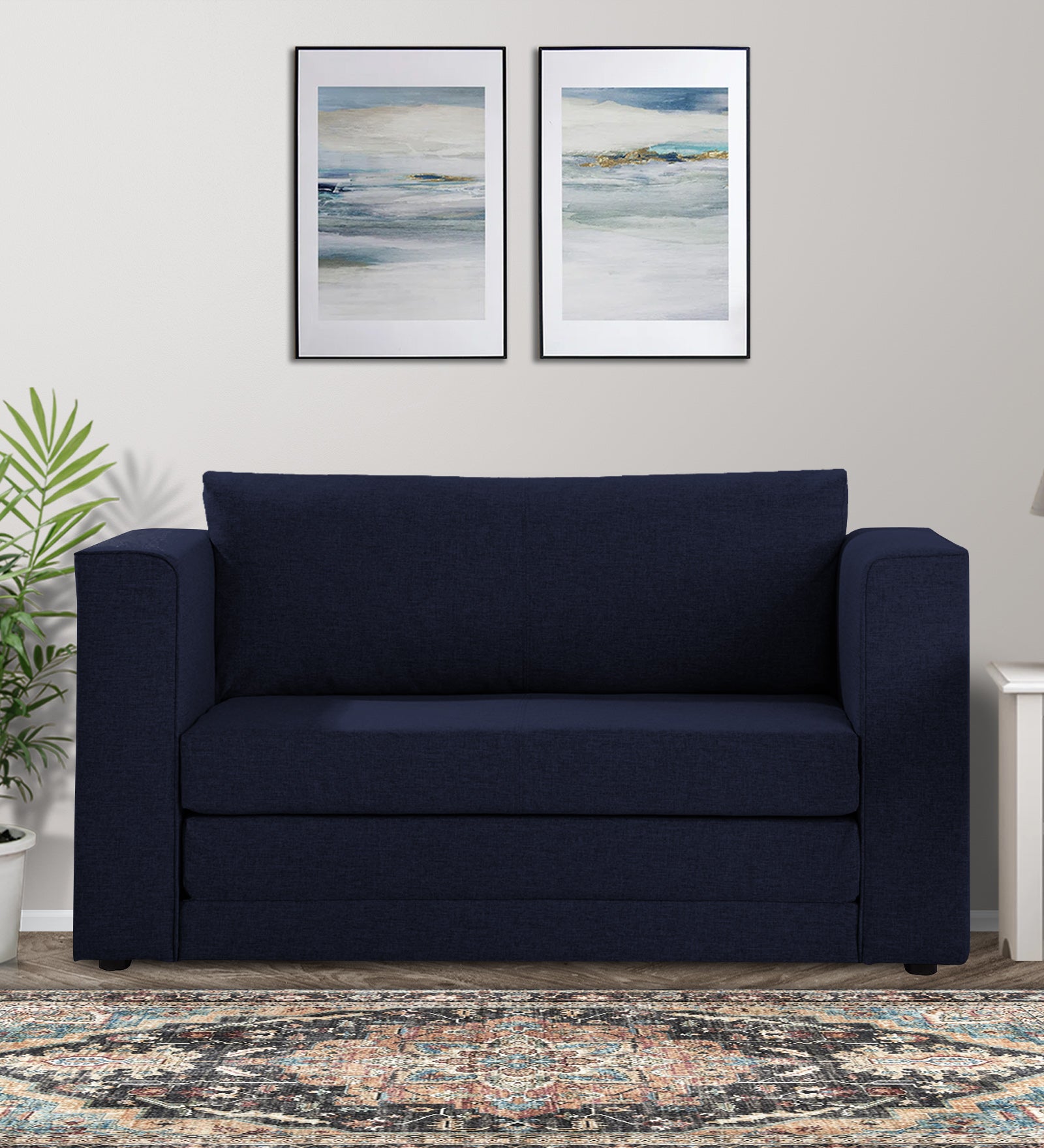 Kenia Fabric 2 Seater Convertible Sofa Cum Bed in Royal Blue Colour