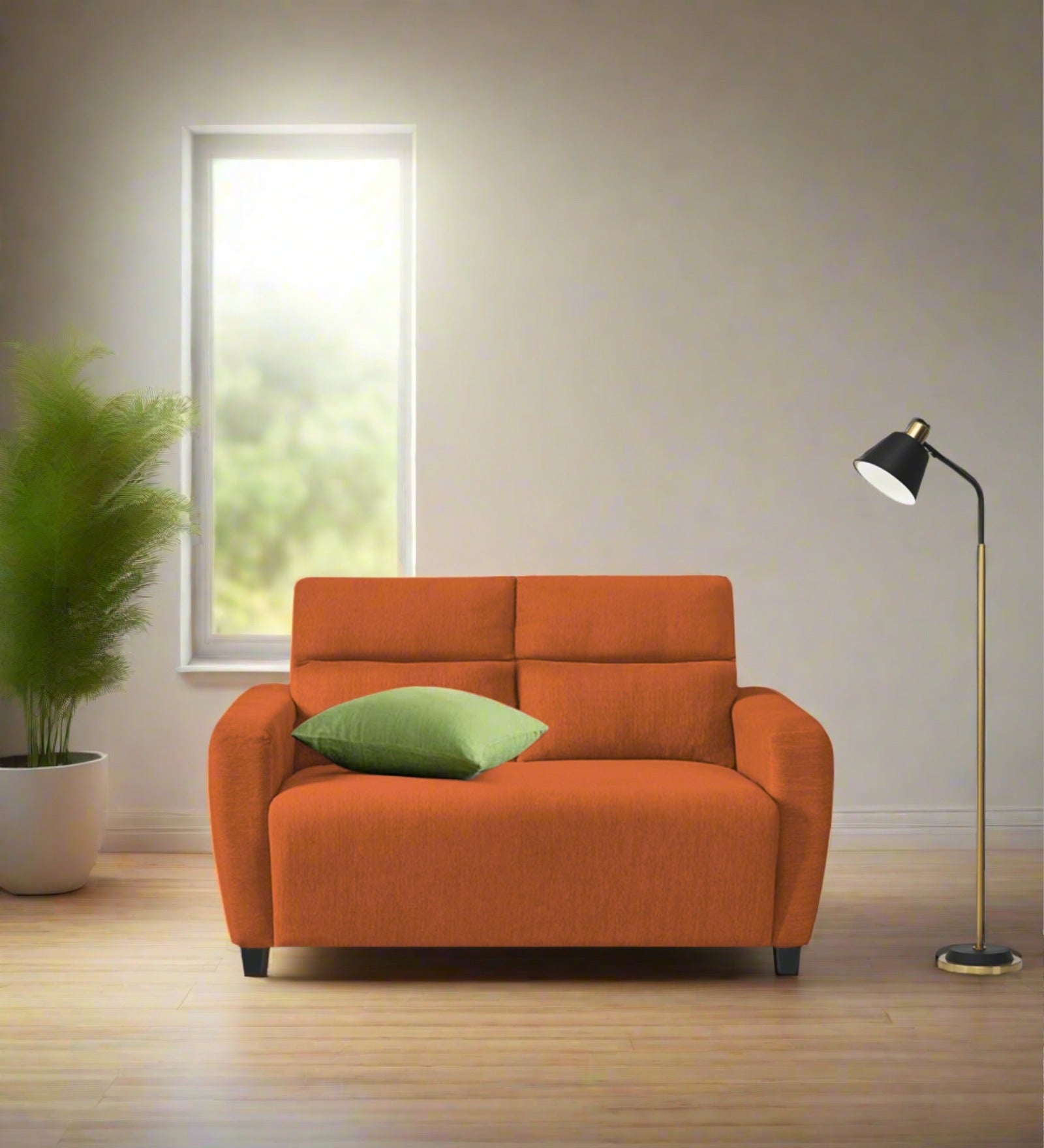 Bakadi Fabric 2 Seater Sofa in vivid orange Colour