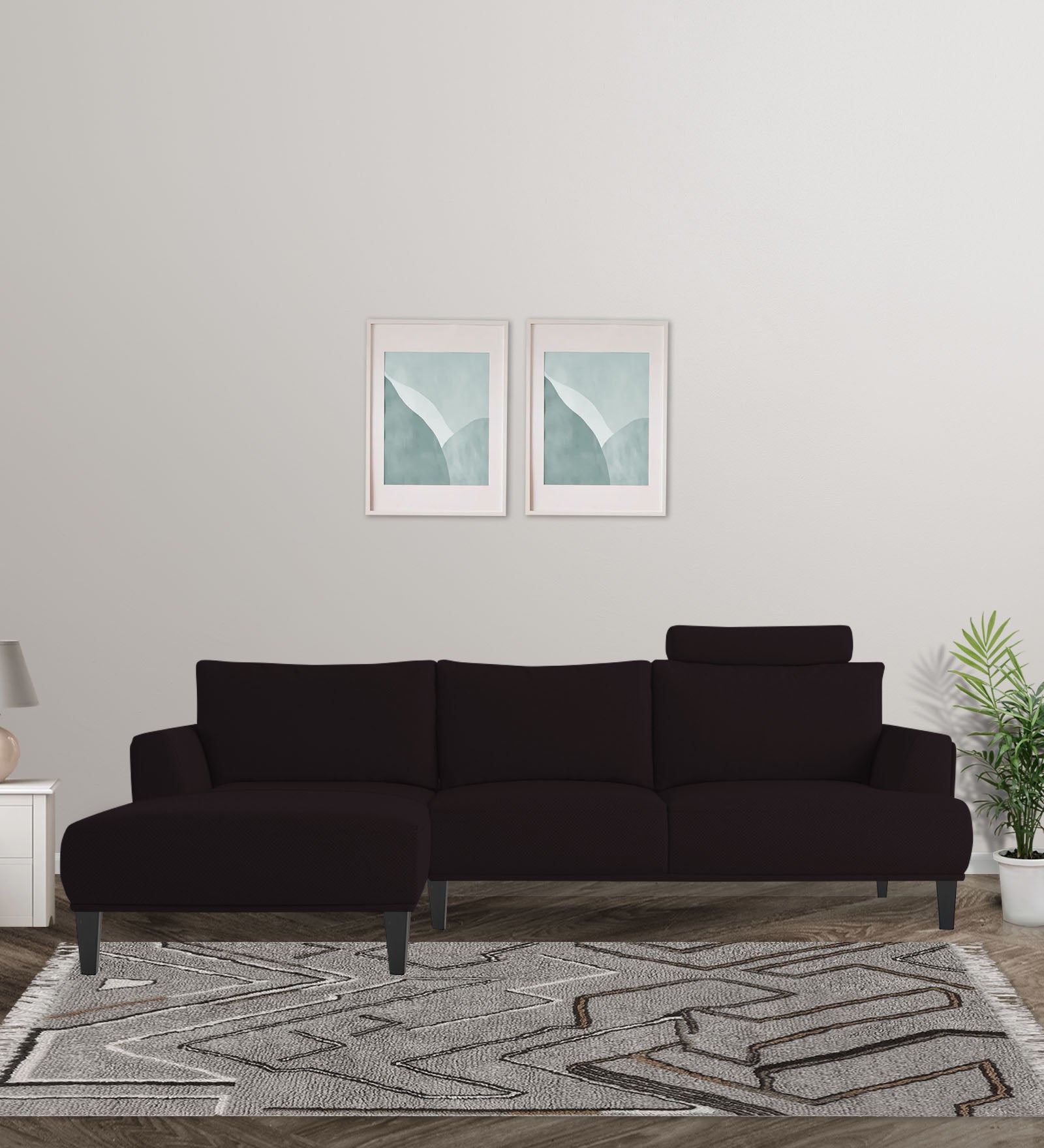 Como Fabric RHS Sectional Sofa (3+Lounger) in Cara Brown Colour