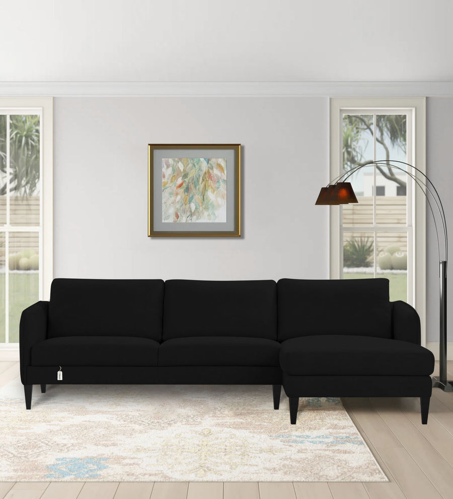 Piku  LHS  (3+Lounger) Fabric Sectional Sofa - Zed Black by Febonic Living