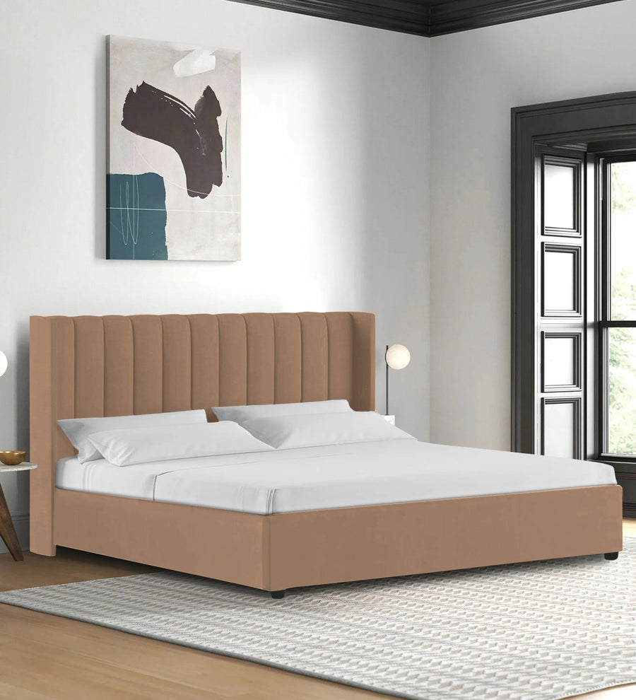 Colina  Upholstered Fabric Queen Size Bed - Cosmic Beige (Box Storage) by Febonic Living