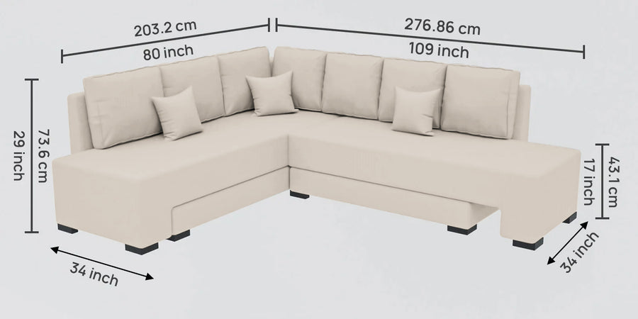 Corby Velvet Rhs 6 Seater Convertible Sofa Cum Bed In Camel Beige Colour - Febonic Living