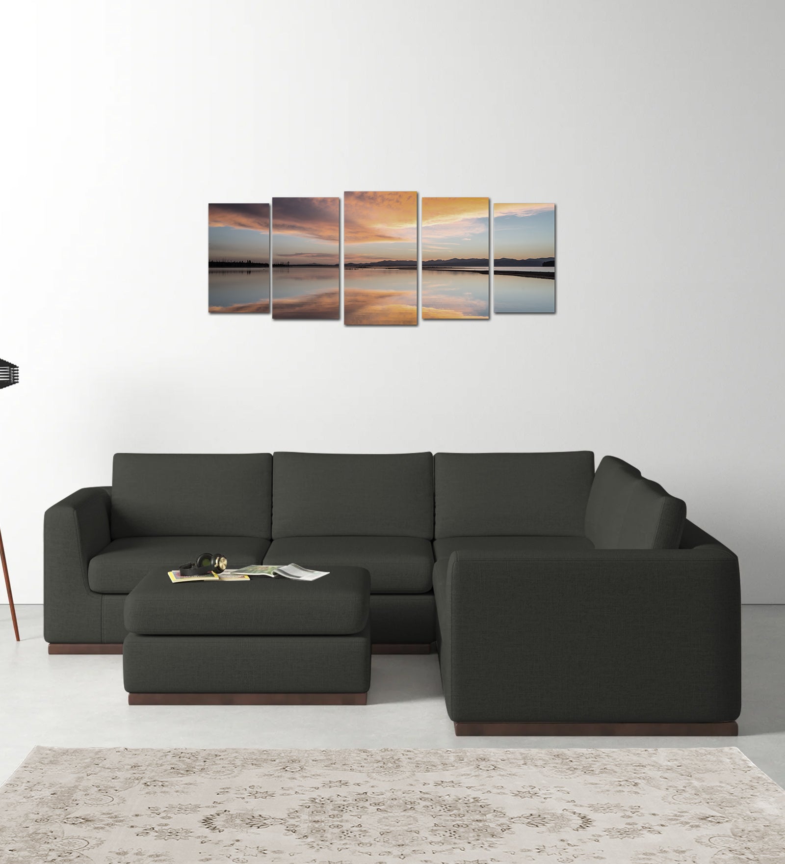 Freedom Velvet 6 Seater RHS Sectional Sofa In Hory Grey Colour