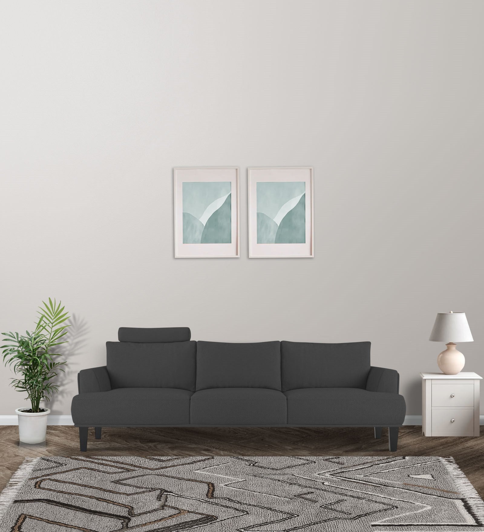 Como Fabric 3 Seater Sofa in Charcoal Grey Colour