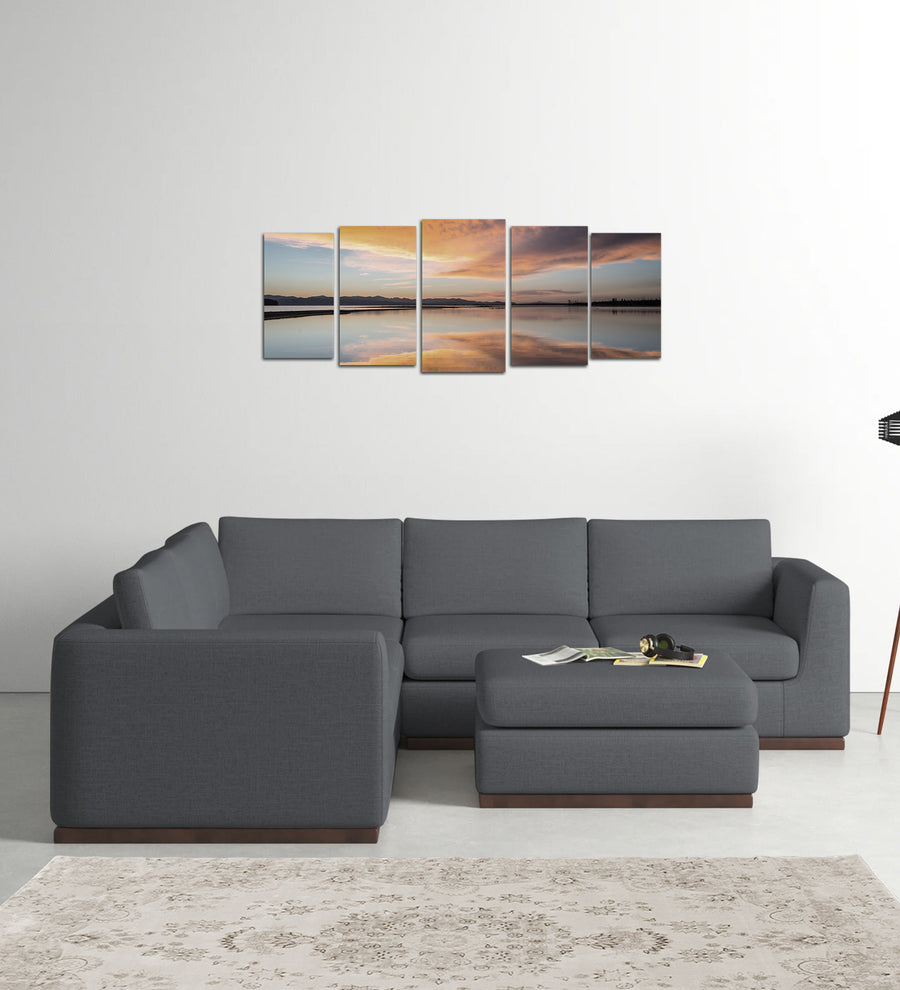 Freedom  6 Seater LHS Corner Sofa Velvet Ottoman - Pubble Grey by Febonic Living
