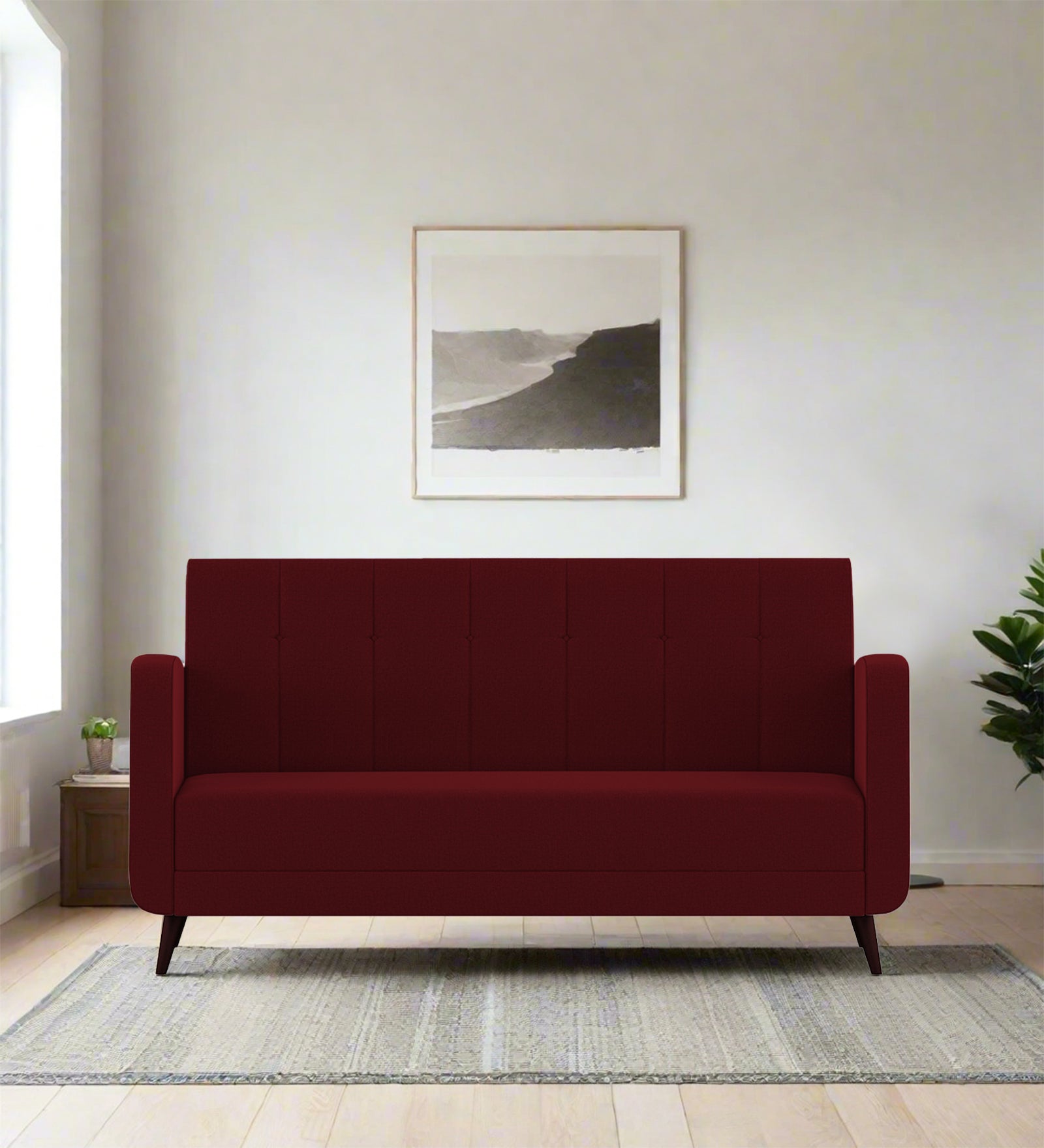 Wiki Velvet 3 Seater Sofa in Dark Maroon Colour