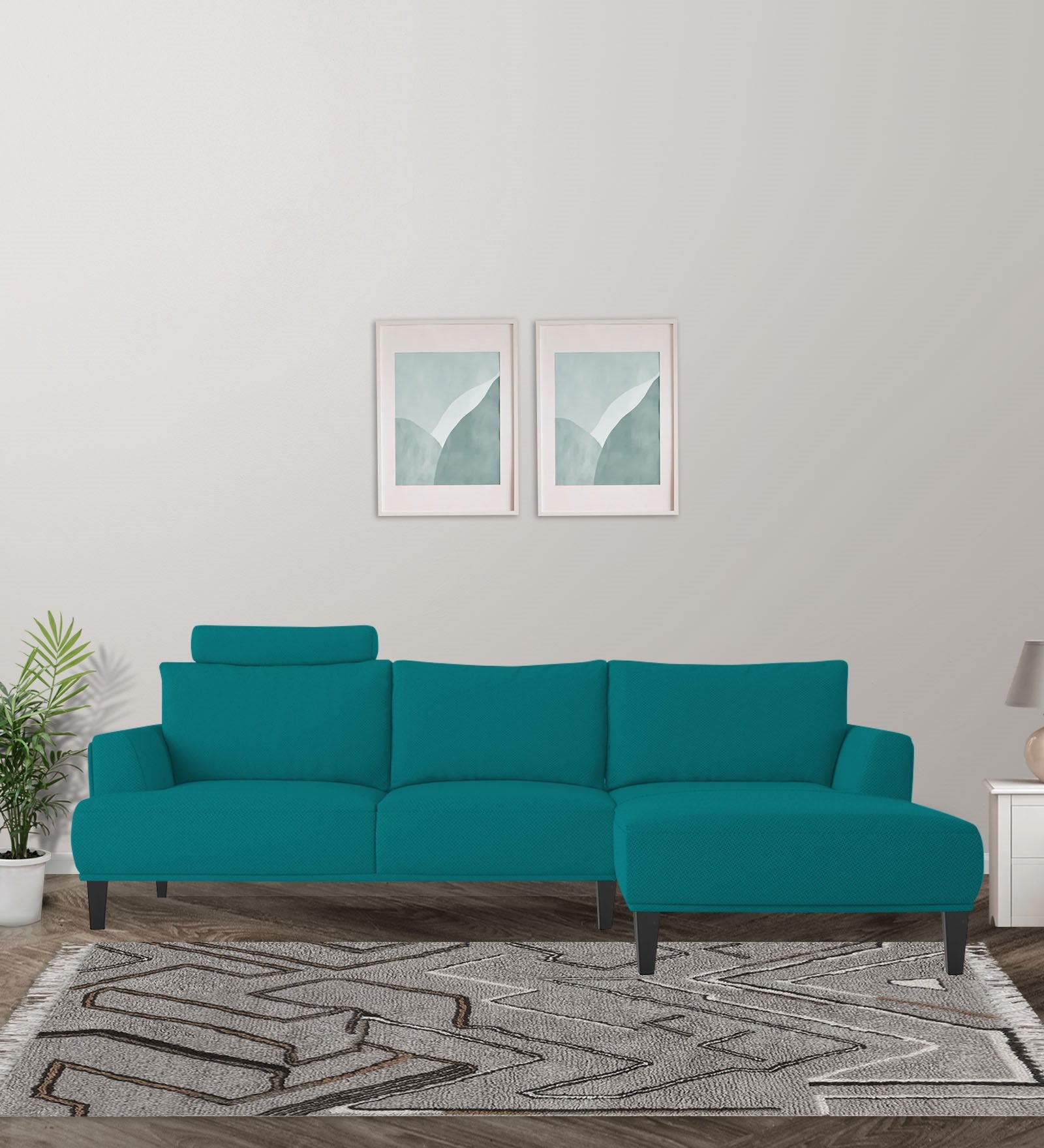 Como Fabric LHS Sectional Sofa (3+Lounger) in Sea Green Colour