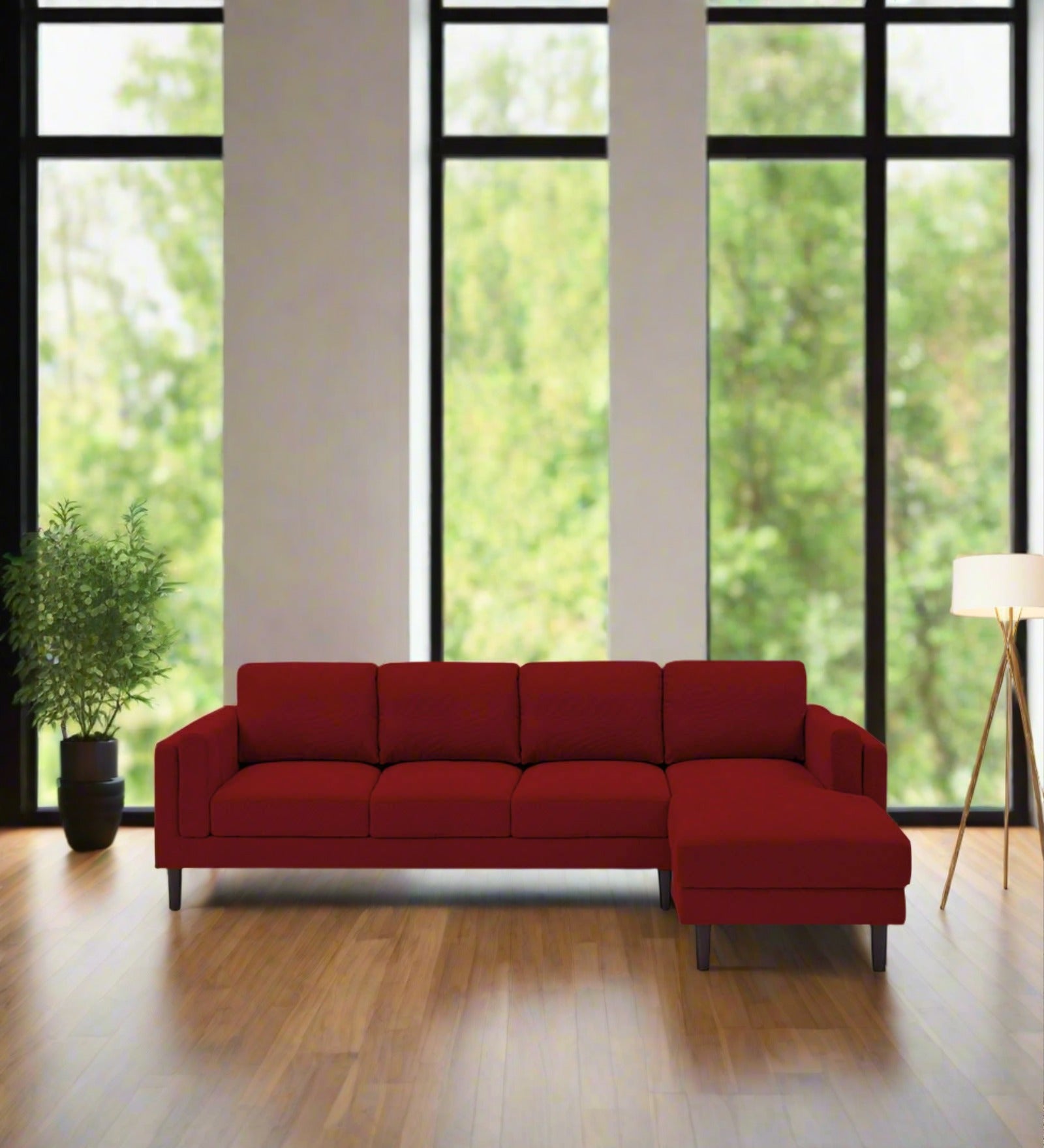 Creata Fabric LHS Sectional Sofa (3+Lounger) in Blood Maroon Colour by Febonic