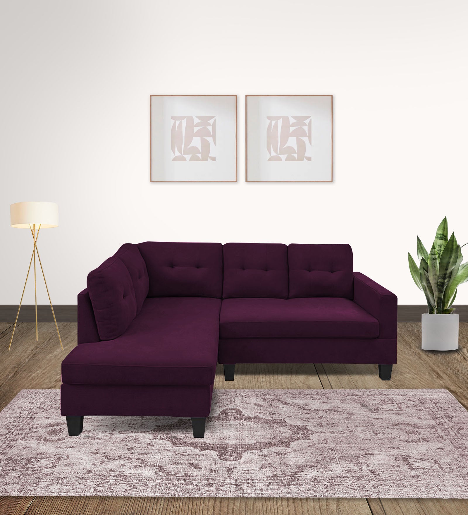 Thomas Fabric RHS Sectional Sofa (2+Lounger) in Greek Purple Colour