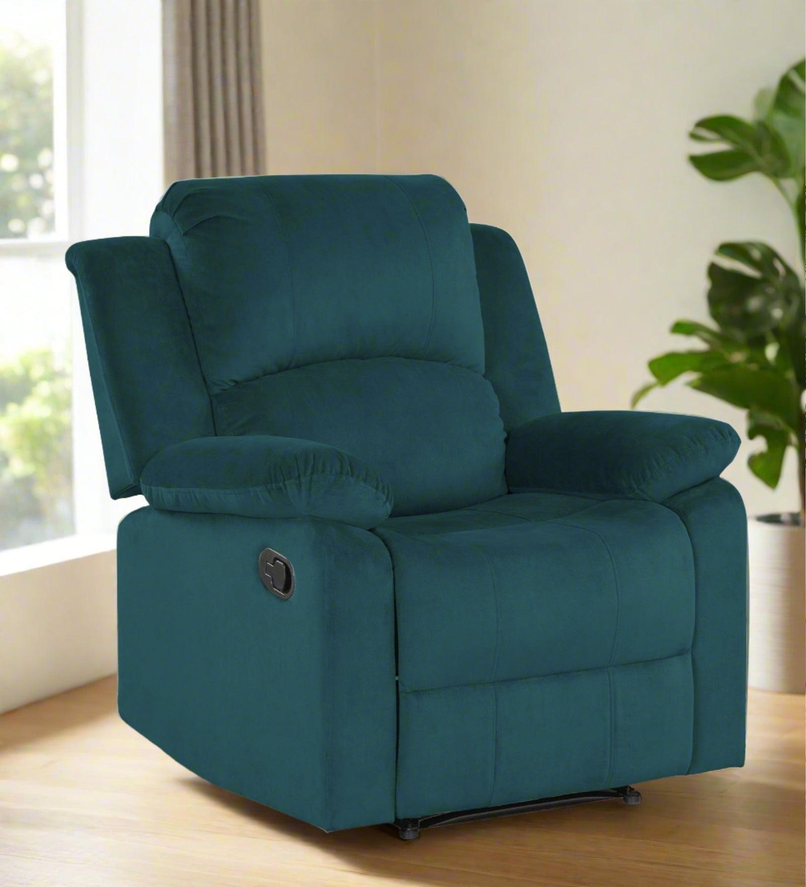 Henry Velvet Manual 1 Seater Recliner In Arabian green Colour