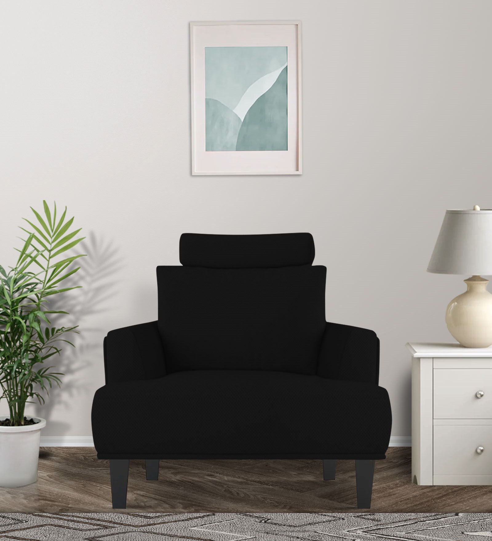 Como Fabric 1 Seater Sofa in Zed Black Colour