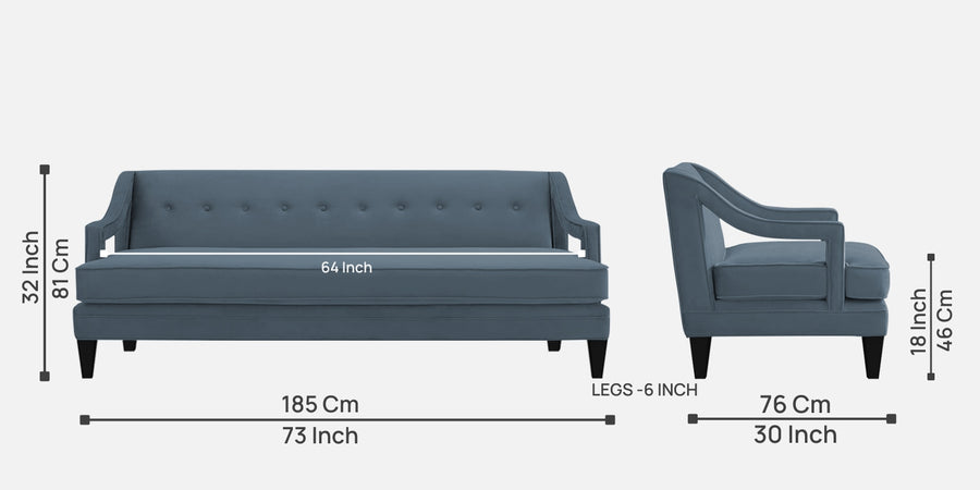 Daffy Velvet 3 Seater Sofa In Oxford Blue Colour - Febonic Living