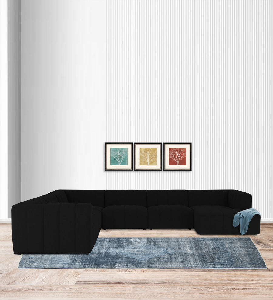 Damo  LHS 8 Seater Corner Fabric Sofa - Zed Black by Febonic Living