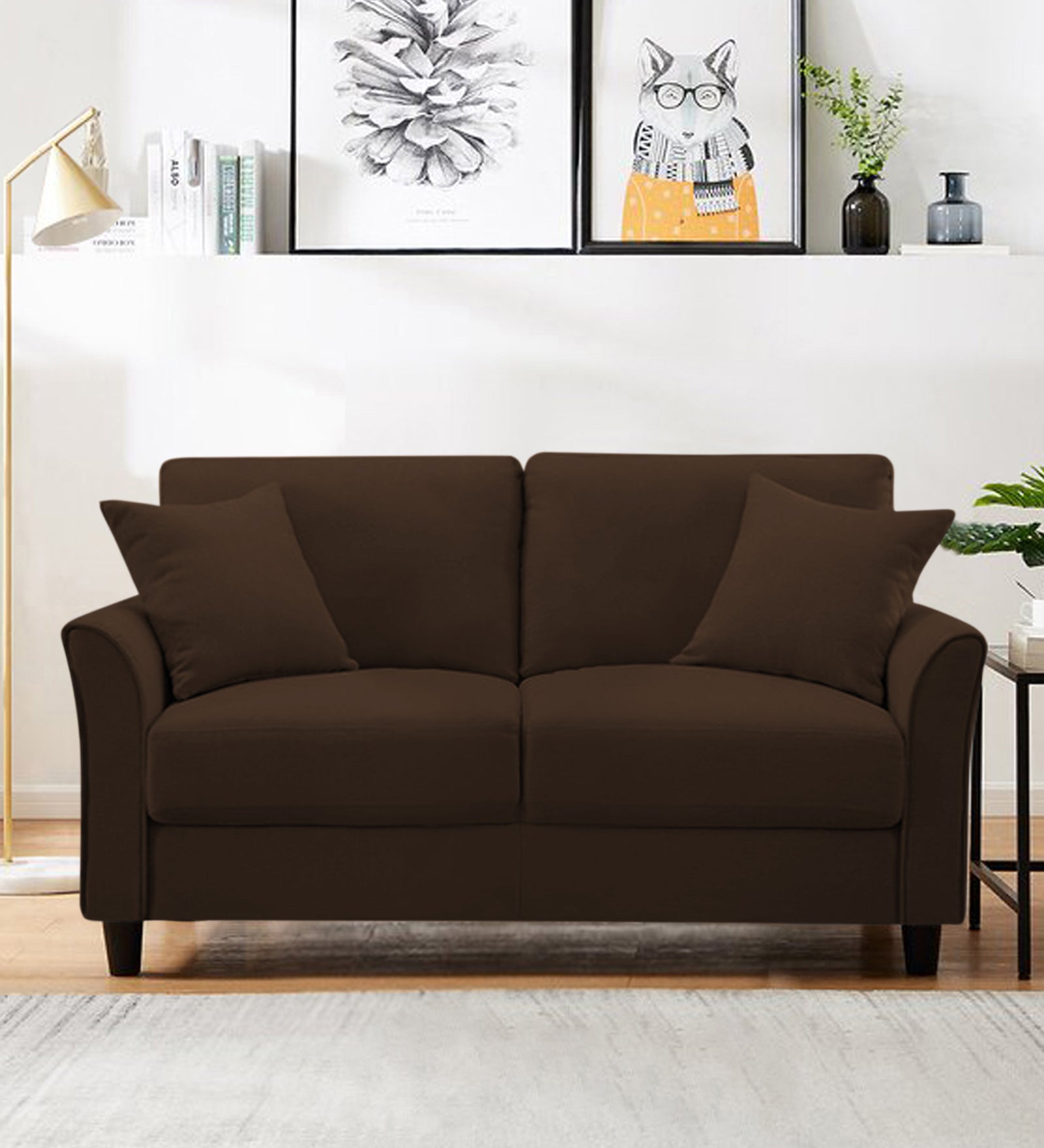 Daroo Velvet 2 Seater Sofa In Chocolate Brown Colour