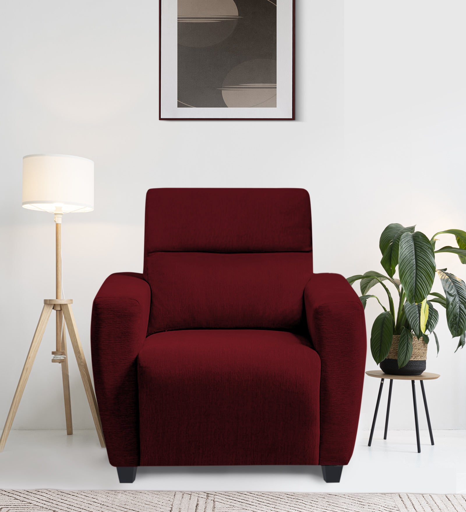 Bakadi Fabric 1 Seater Sofa in Ruby Red Colour
