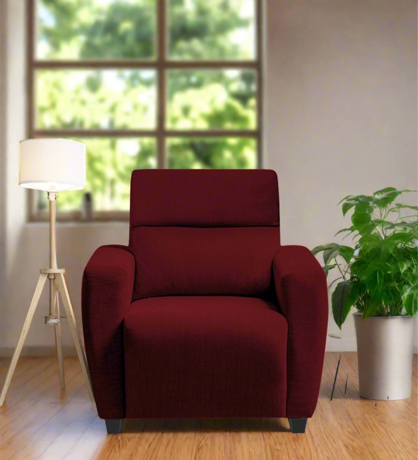 Bakadi Fabric 1 Seater Sofa in Ruby Red Colour