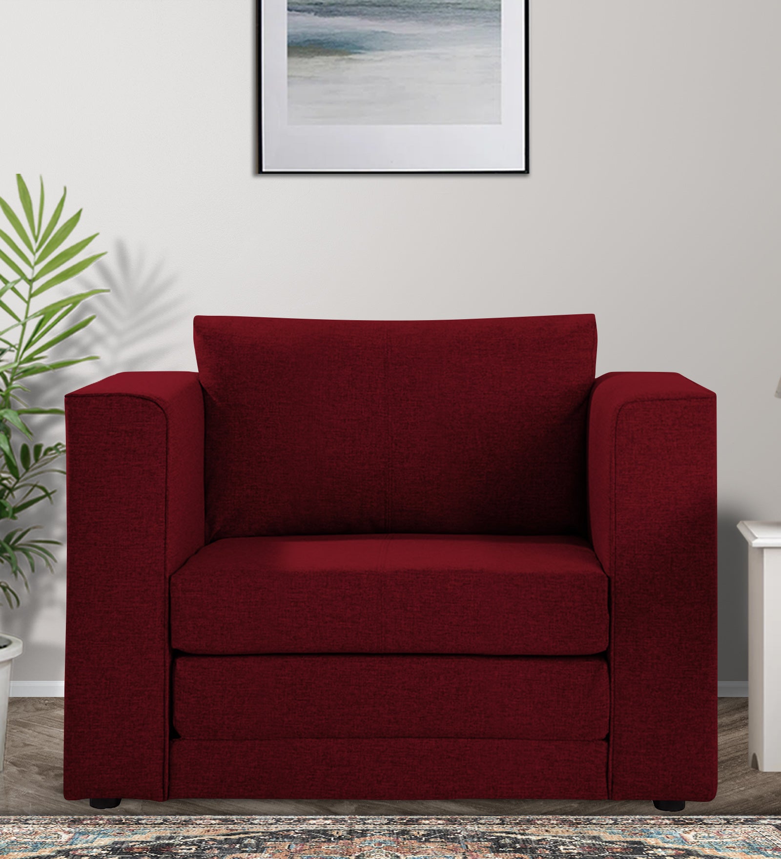 Kenia Fabric 1 Seater Convertible Sofa Cum Bed in Ruby Red Colour