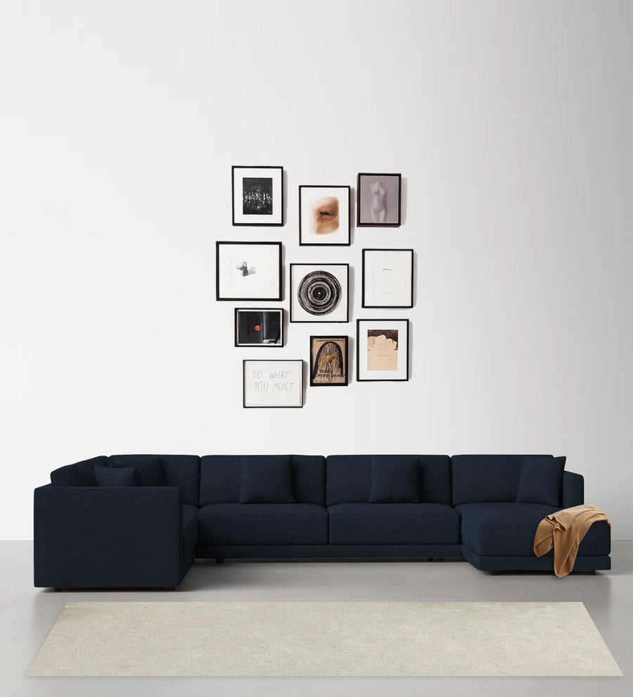 Carlin  LHS 8 Seater Fabric Sectional Sofa - Denim Blue by Febonic Living