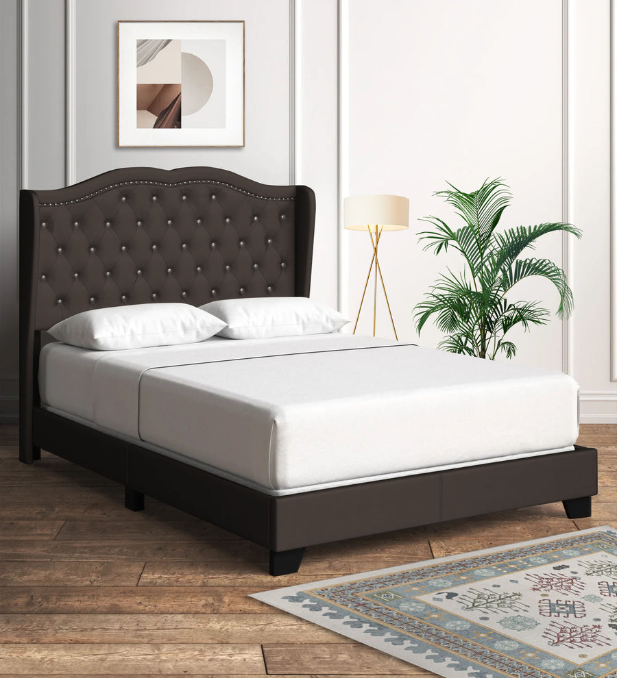 Blake  Upholstered Fabric Queen Size Bed - Dark Brown by Febonic Living