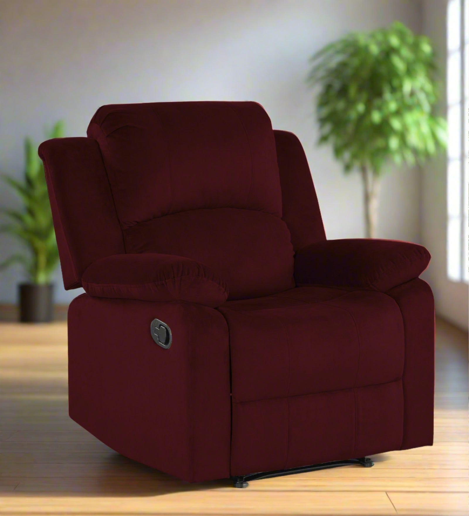 Henry Velvet Manual 1 Seater Recliner In Dark Maroon Colour