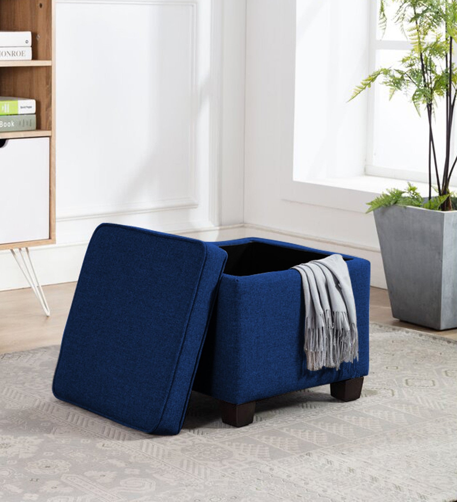 Sudan Fabric Storage Ottoman in Royal Blue Colour