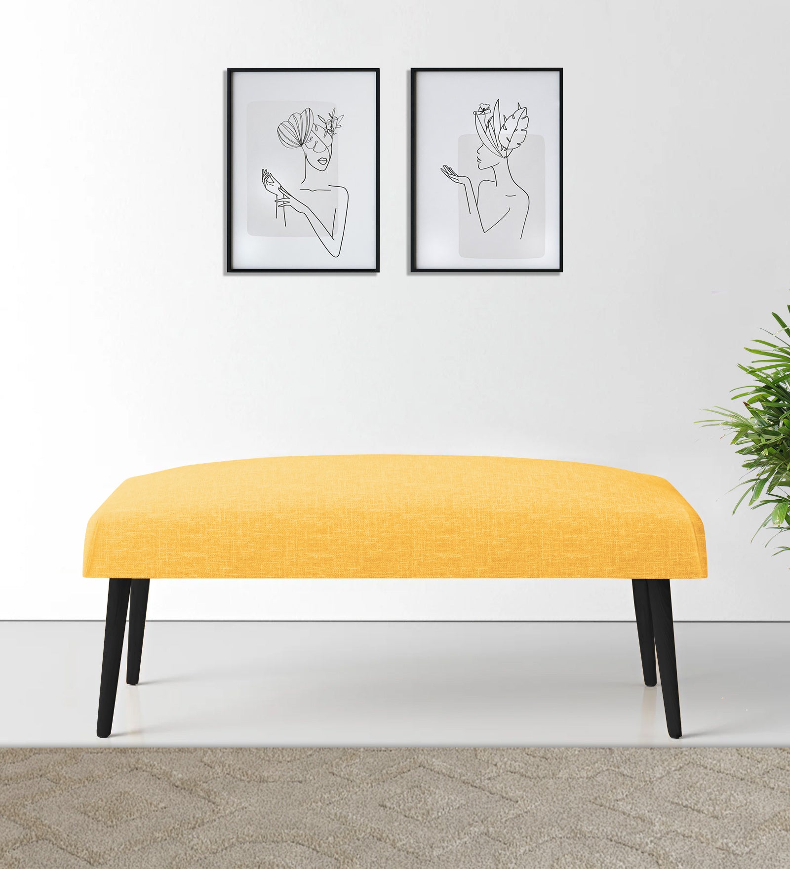 Adon Velvet Bench In Turmeric Yellow Colour