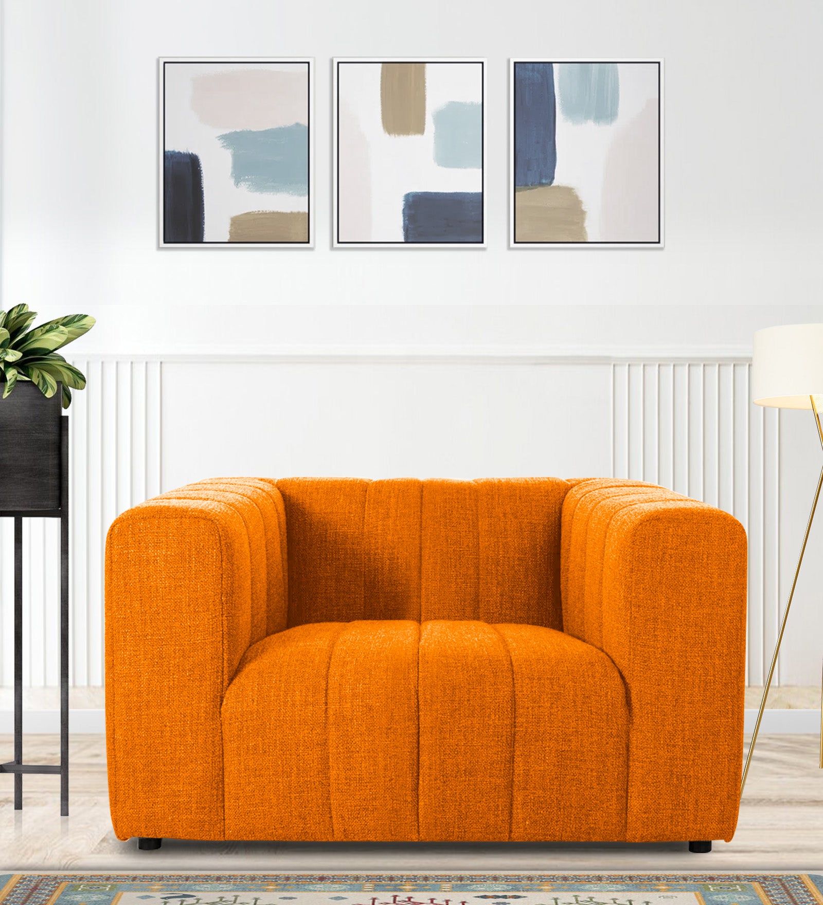Lara Fabric 1 Seater Sofa in Vivid Orange Colour