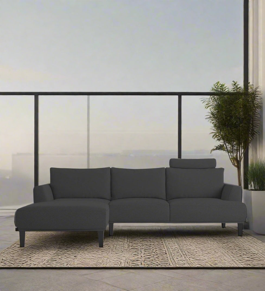 Como  RHS  (3+Lounger) Fabric Sectional Sofa - Charcoal Grey by Febonic Living