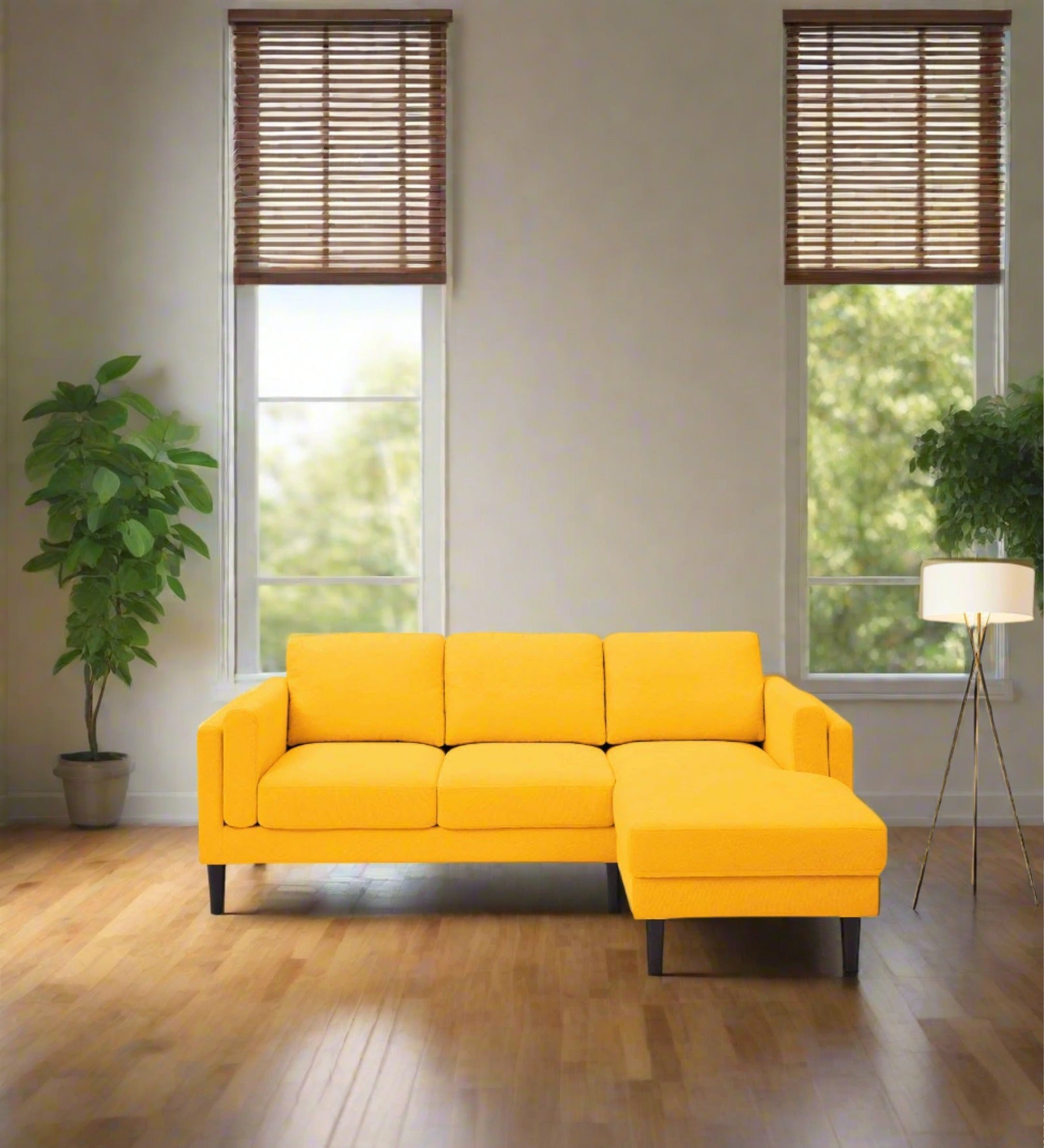 Creata Fabric LHS Sectional Sofa (2+Lounger) in Bold Yellow Colour by Febonic
