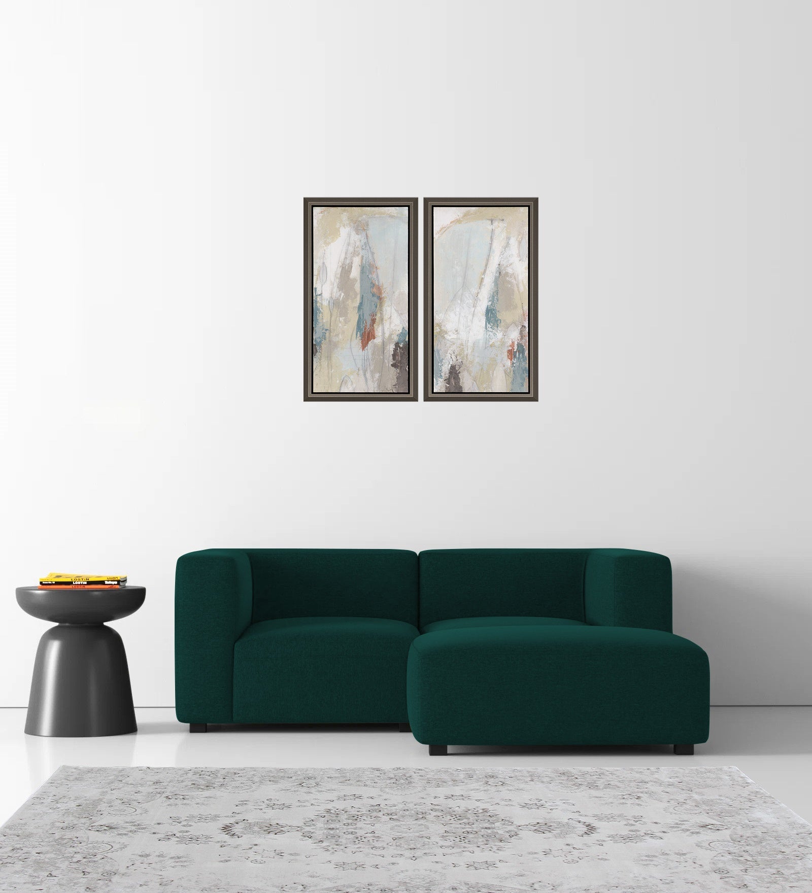 Dora Velvet LHS Sectional Sofa (2+Ottoman) In Forest Green Colour