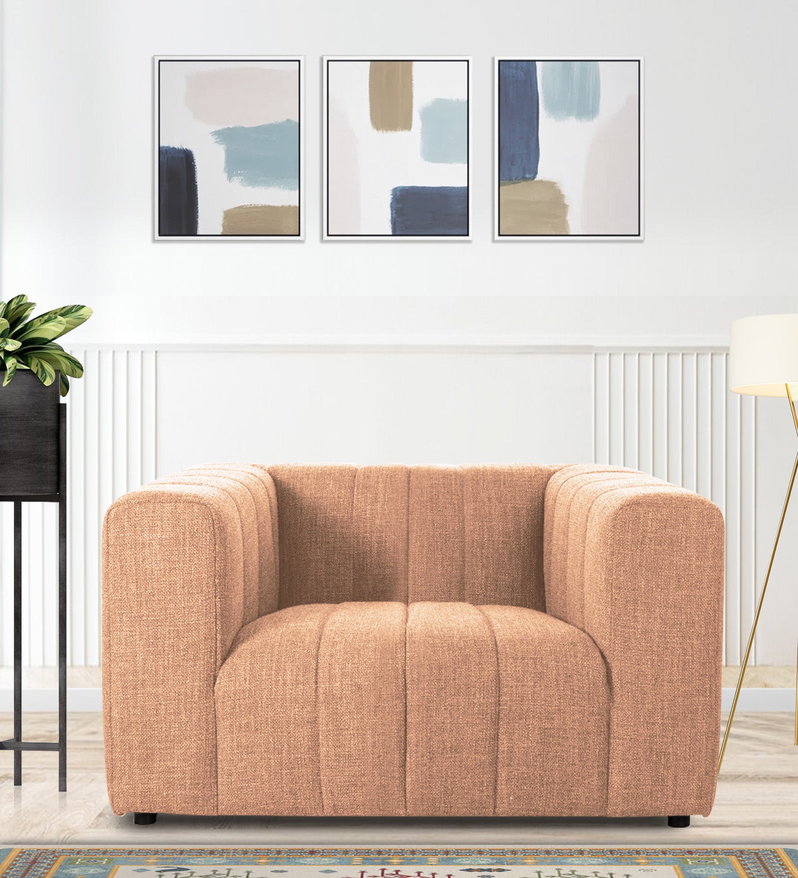 Lara Fabric 1 Seater Sofa in Cosmic Beige Colour