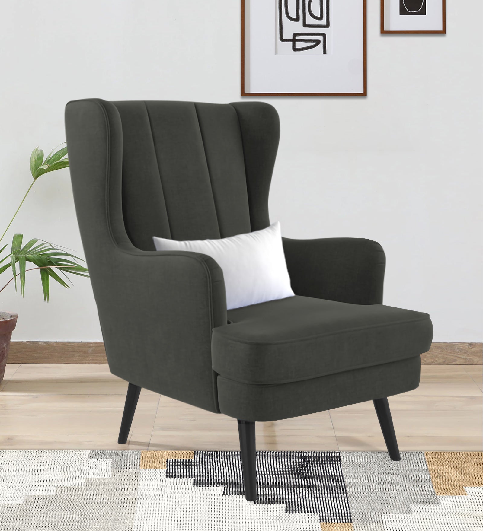 Niya Velvet 1 Seater Wing Chair in Hory Grey Colour