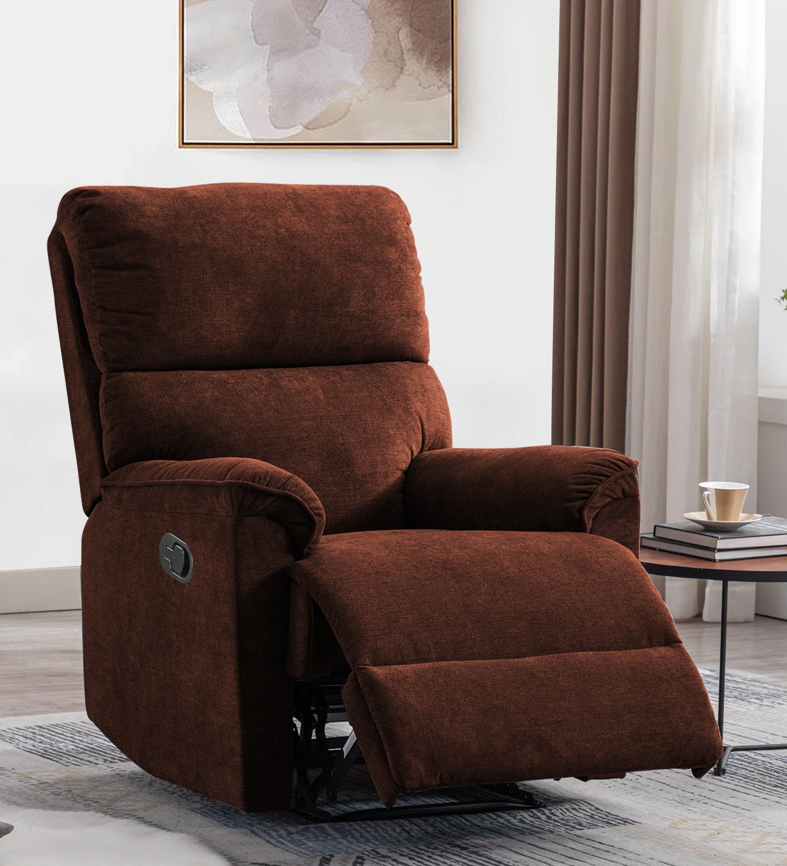 Abby Fabric Manual 1 Seater Recliner In Coffee Brown Colour