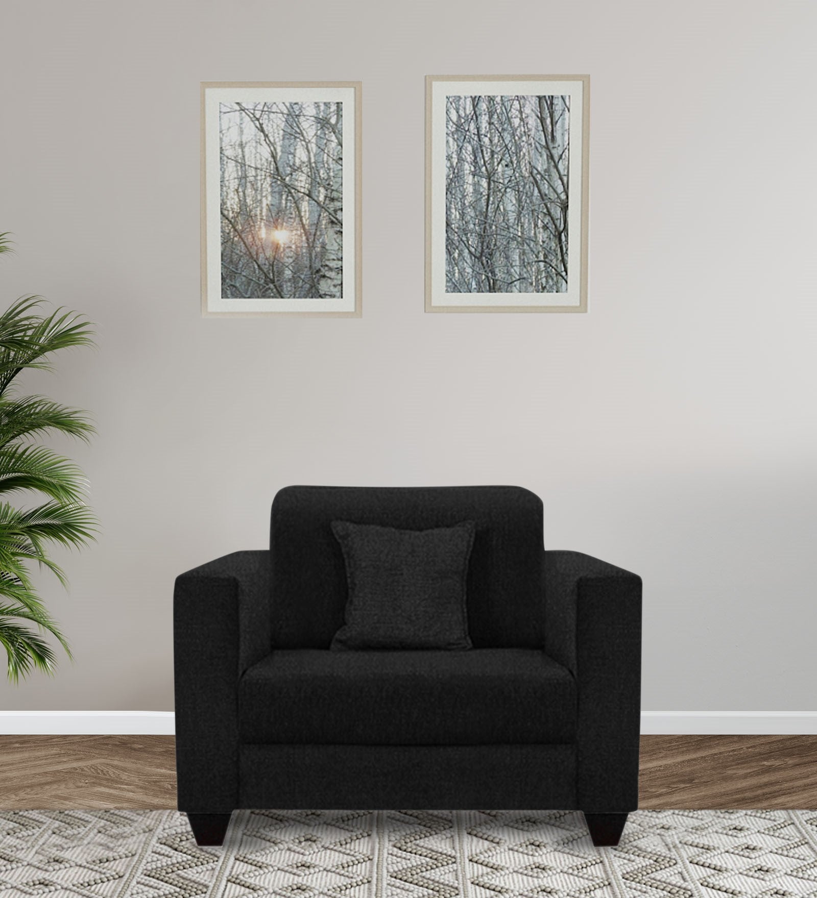 Nebula Fabric 1 Seater Sofa in Zed Black Colour