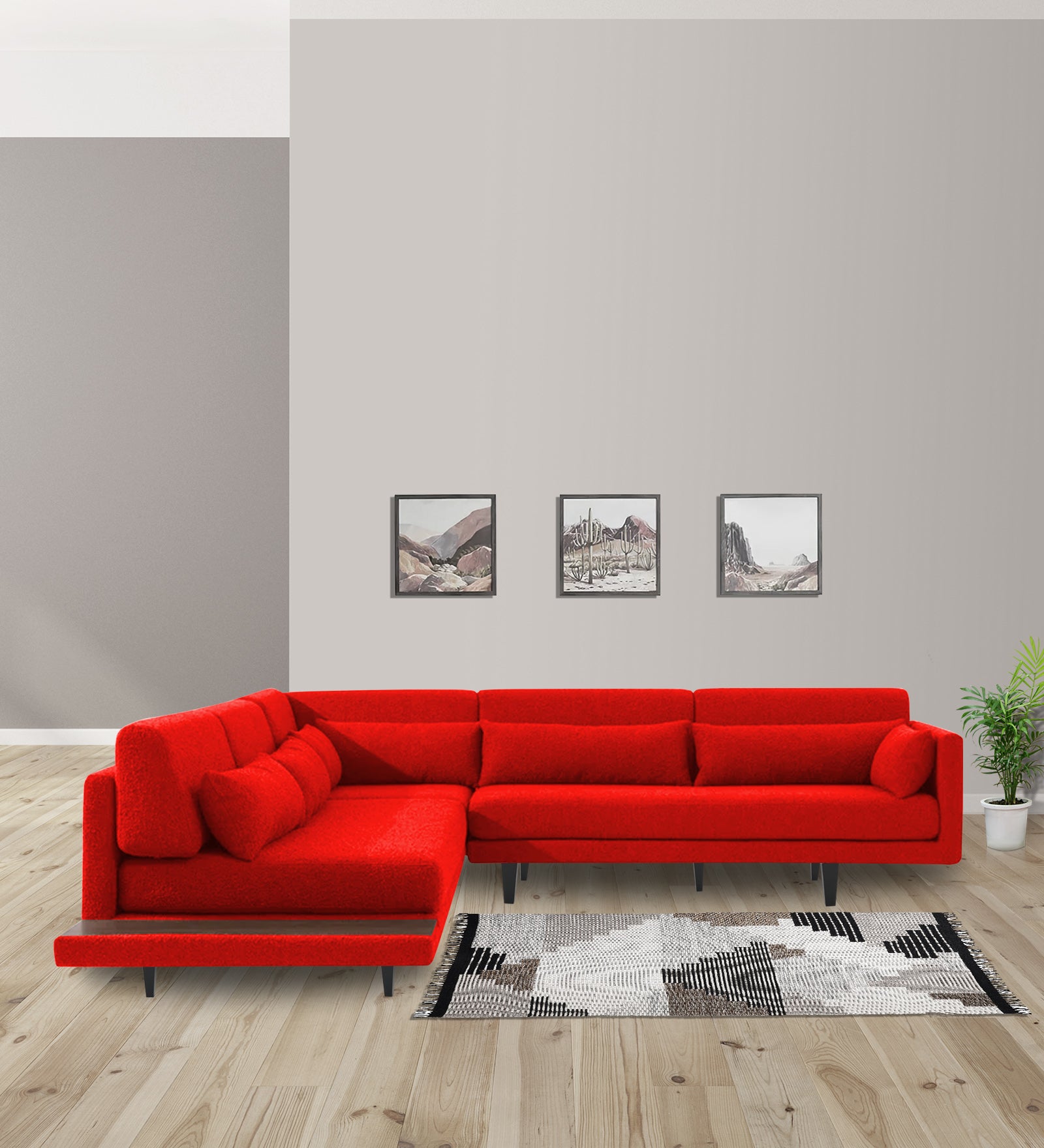 Malta Fabric 6 Seater RHS Sectional Sofa In Ruby Red Colour