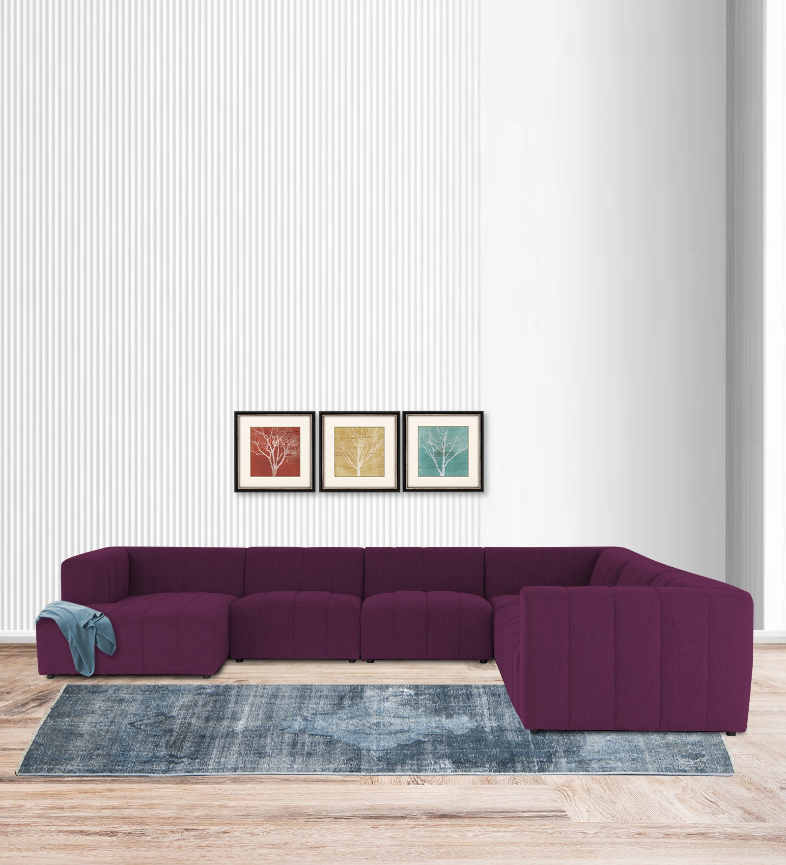 Damo Fabric RHS 8 Seater Sectional Sofa In Greek Purple Colour