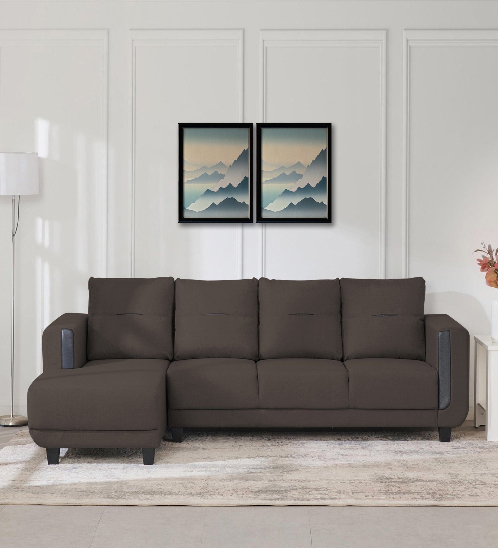 Perry Fabric RHS Sectional Sofa (3+Lounger) in Caspa Brown Colour