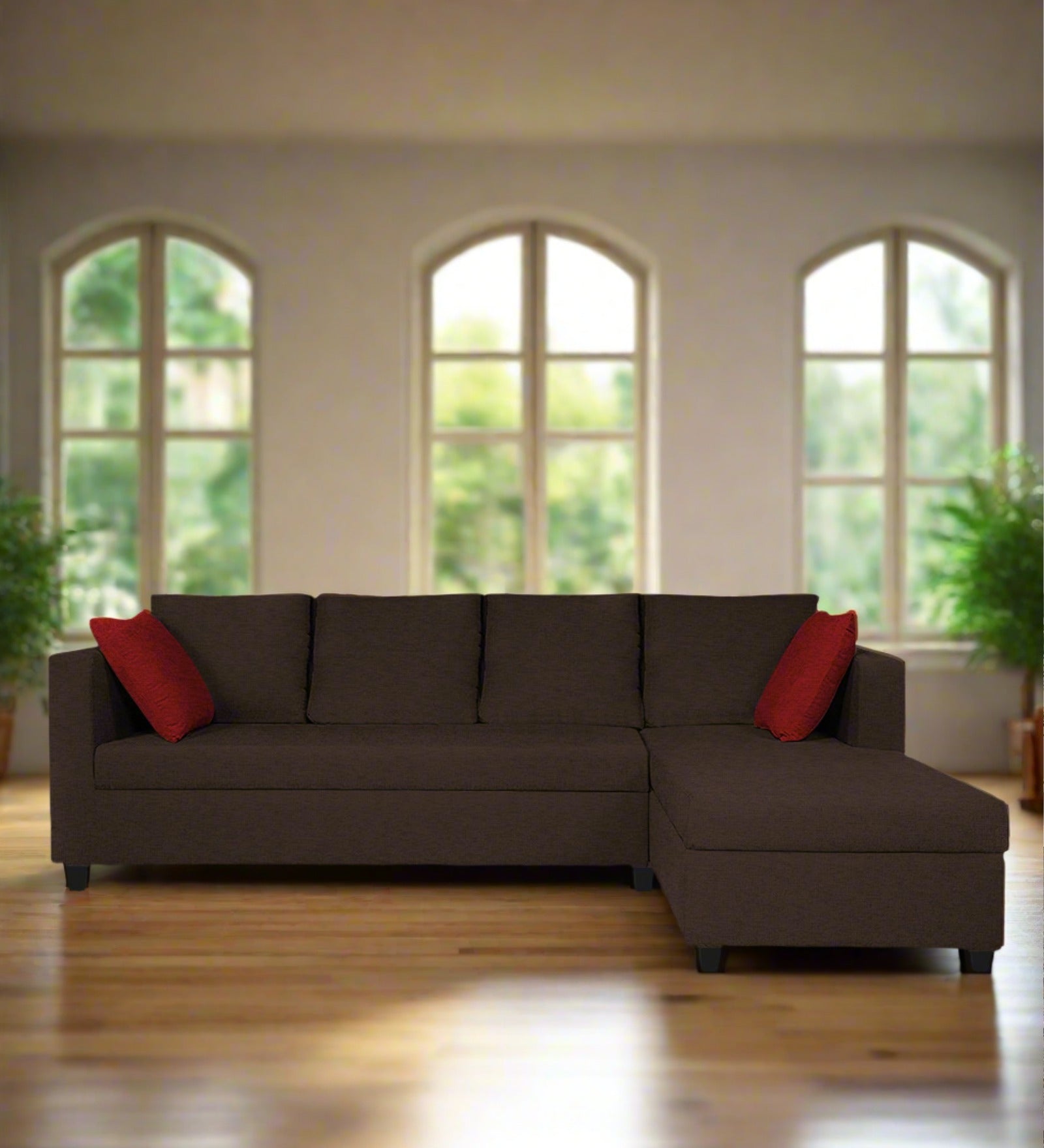Nebula Fabric LHS Sectional Sofa (3+Lounger) in Coffee Brown Colour