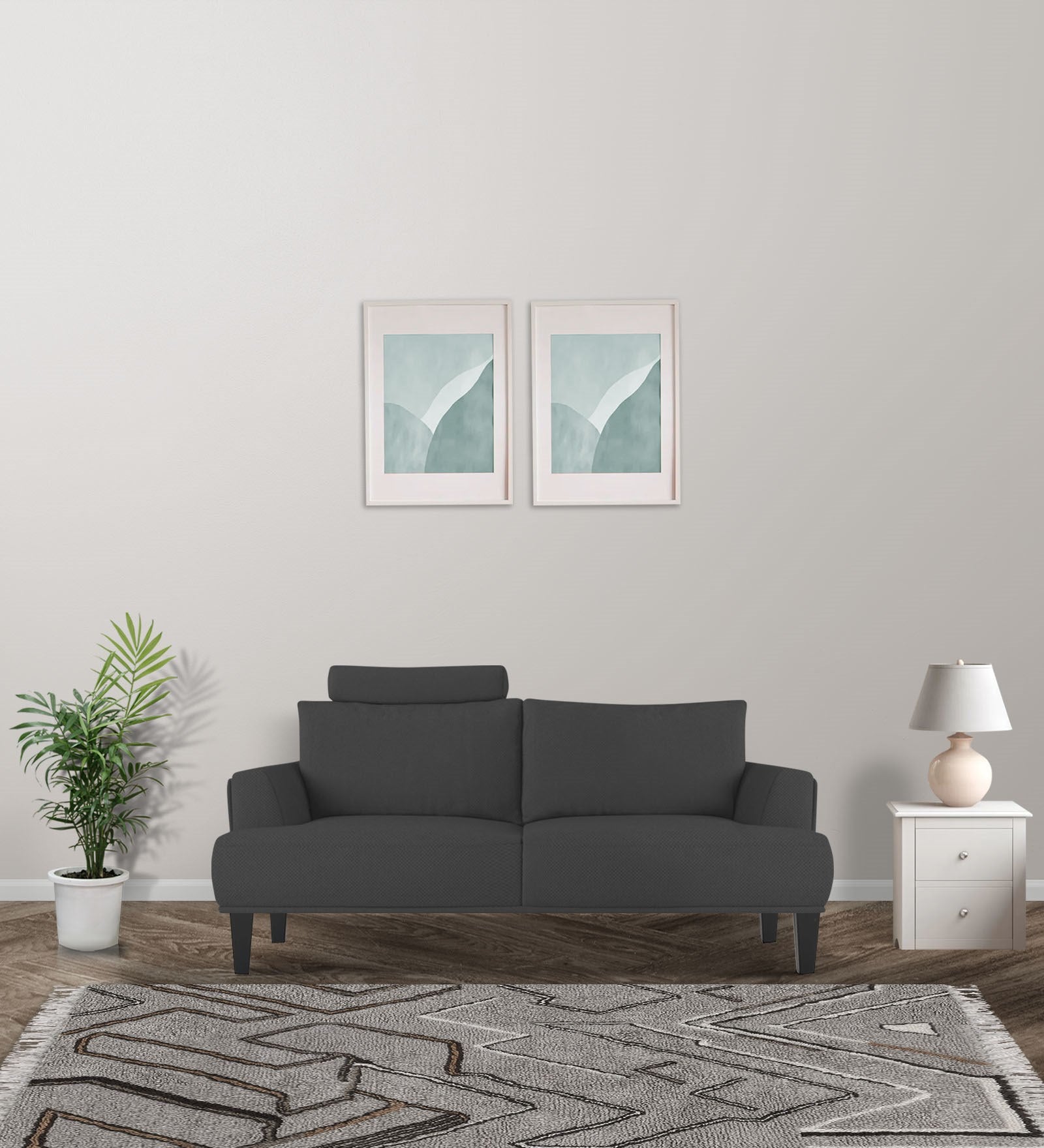 Como Fabric 2 Seater Sofa in Charcoal Grey Colour