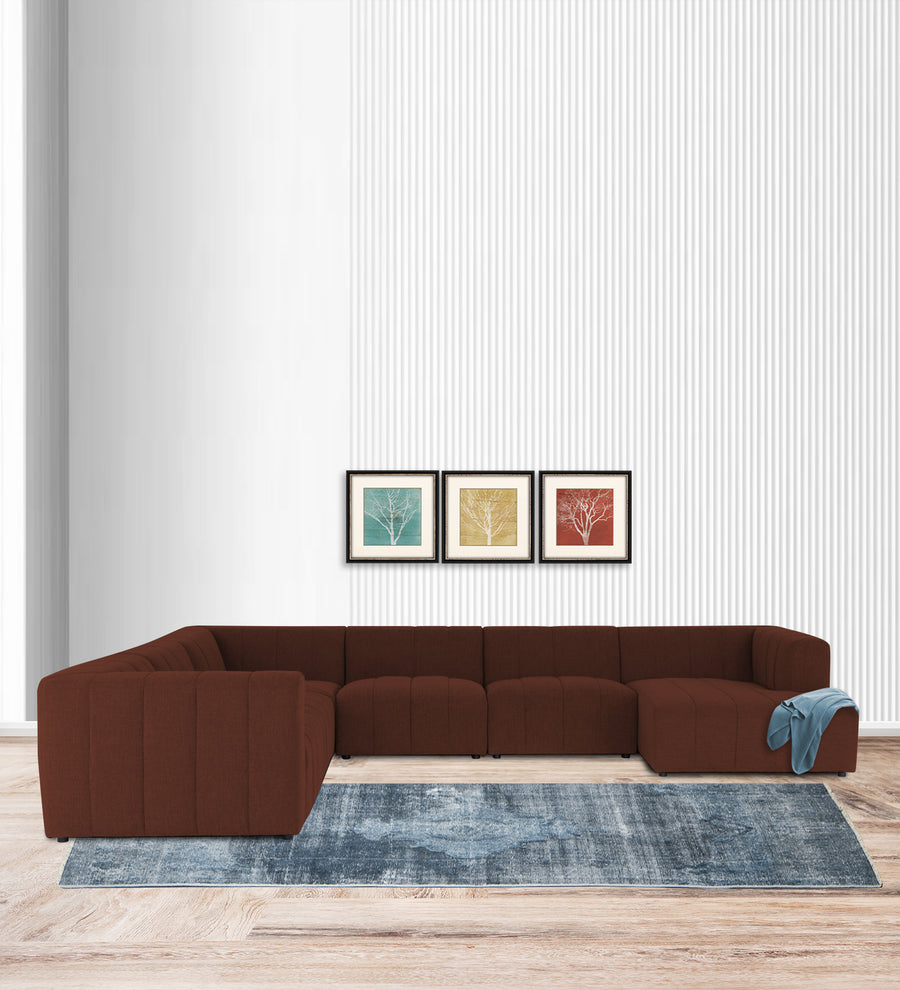 Damo  LHS 8 Seater Corner Fabric Sofa - Coffee Brown by Febonic Living