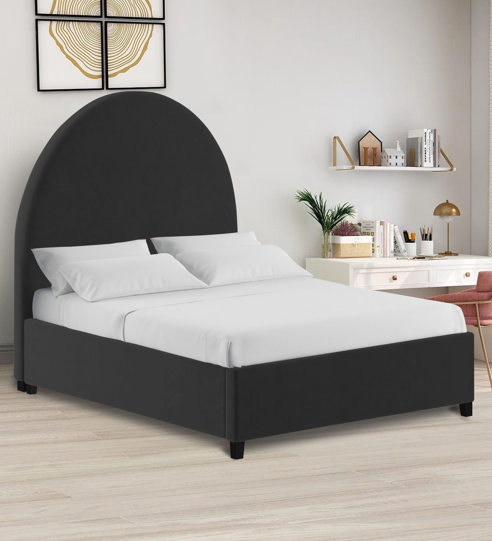 Maro Velvet King Size Bed In Hory Grey Colour