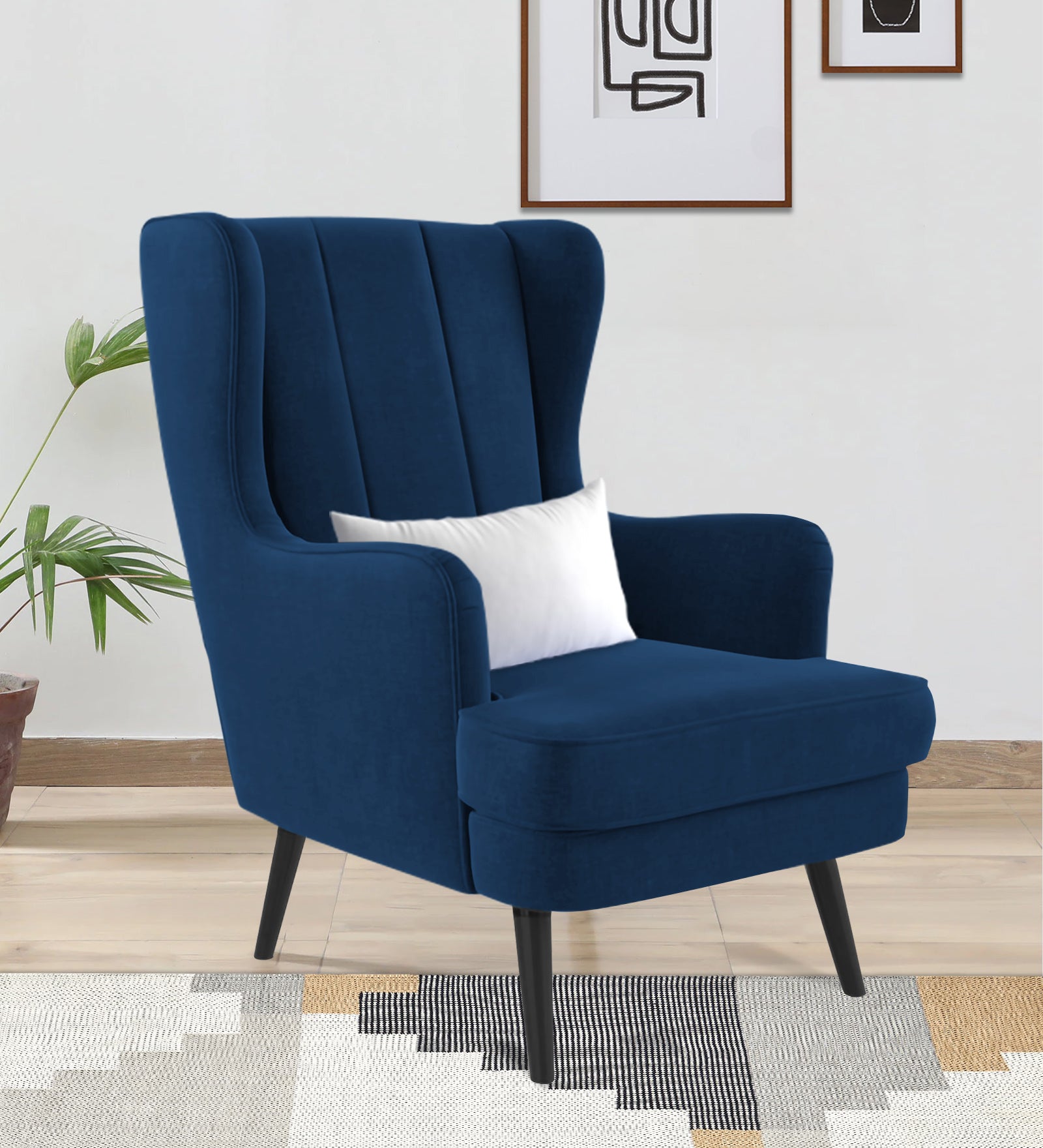 Niya Velvet 1 Seater Wing Chair in Imperial Blue Colour