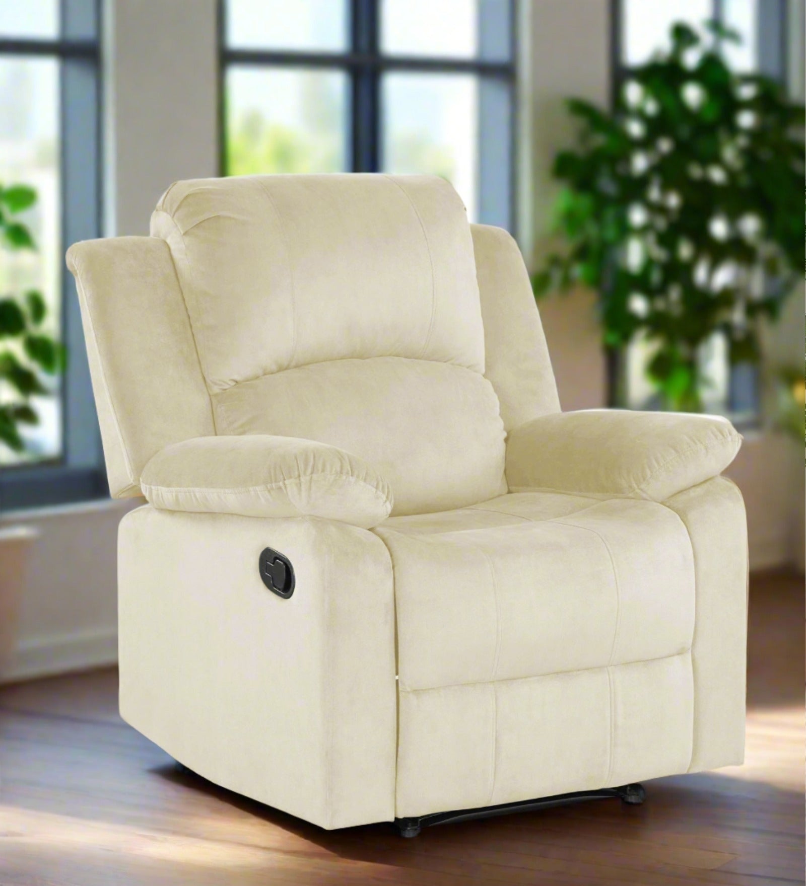 Henry Velvet Manual 1 Seater Recliner In warm white Colour