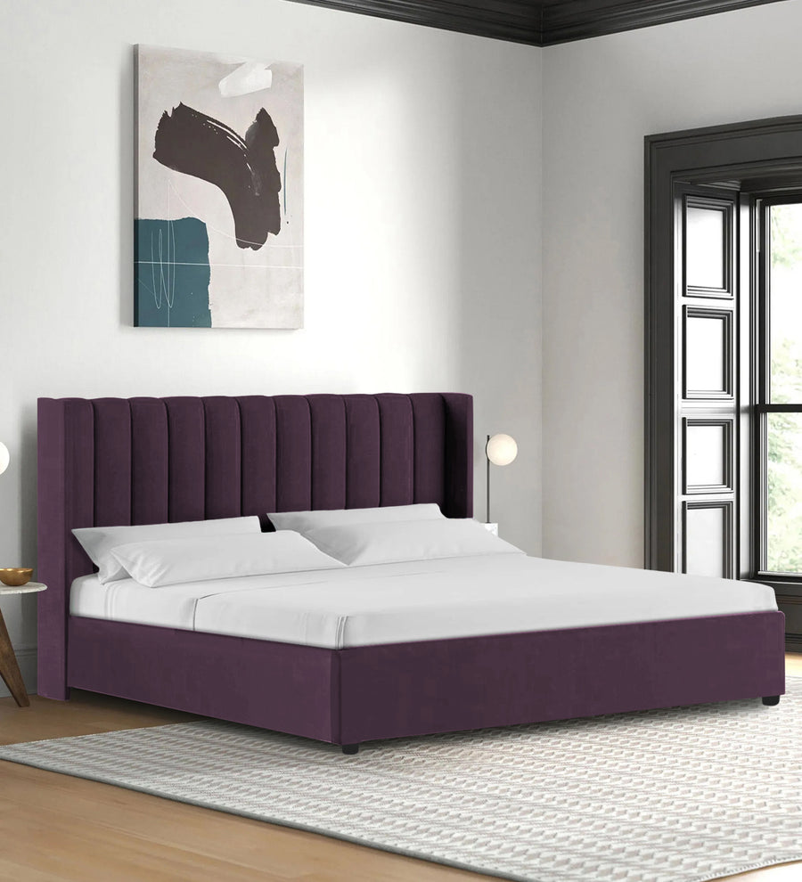Colina  Upholstered Fabric Queen Size Bed - Greek Purple (Box Storage) by Febonic Living