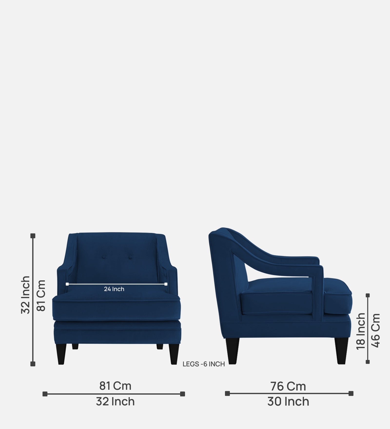 Daffy Velvet 1 Seater Sofa In Imperial Blue Colour