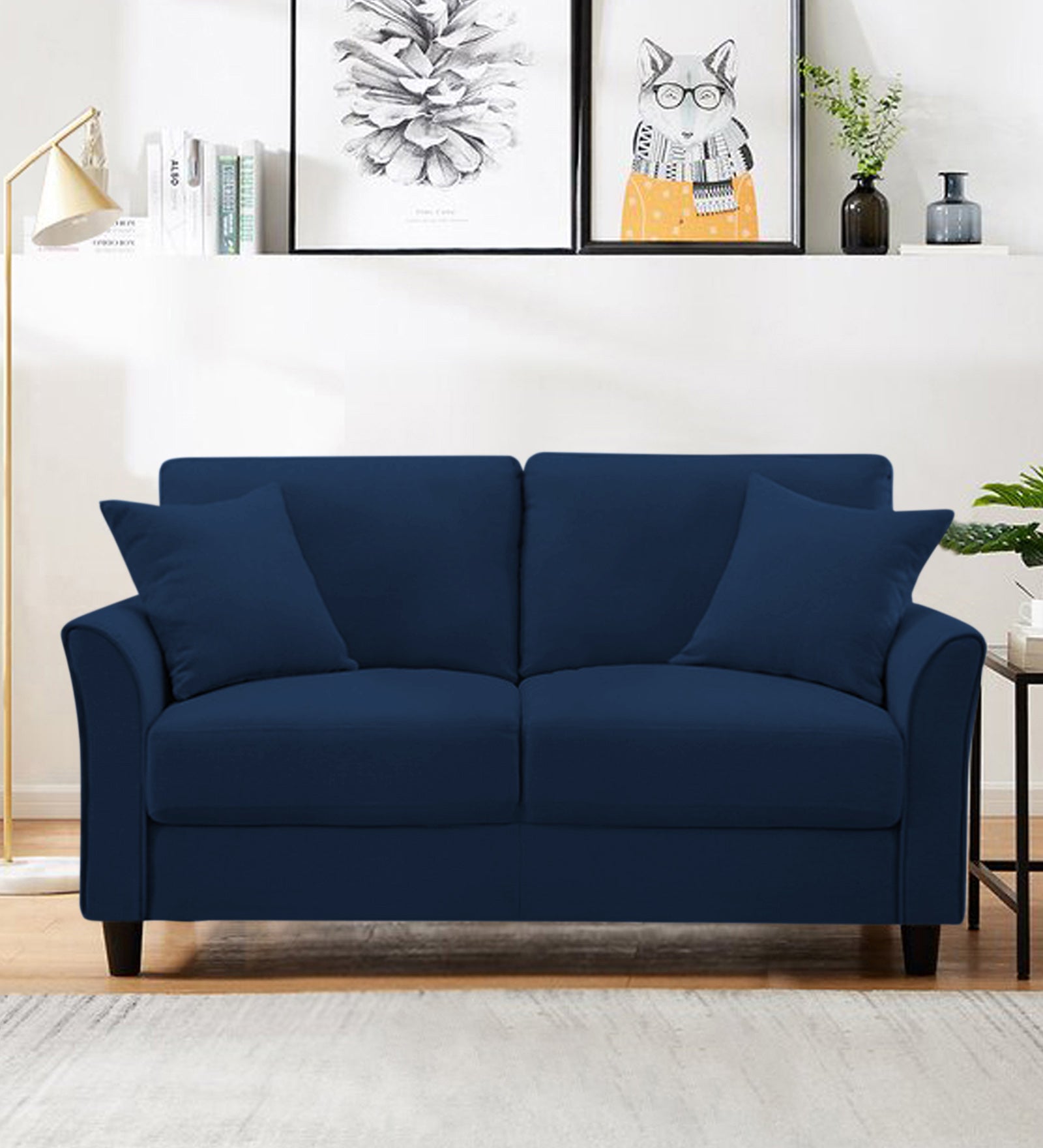 Daroo Velvet 2 Seater Sofa In Imperial Blue Colour